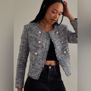✨NWT✨ blue Anthropologie Maeve double-breasted tweed jacket, size 24W